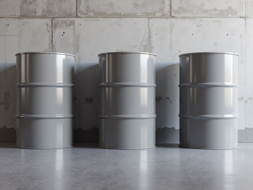 透明塑料桶装丙烯酸防水涂料，白色标签，室内仓库货架背景