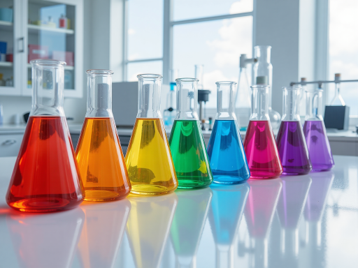 多种颜色防水涂料样品展示，实验室台面摆放，专业检测设备背景